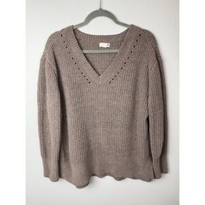 So‎ Womens Sweater Brown Knit Long Sleeve V-Neck Pullover Polyester Size Large